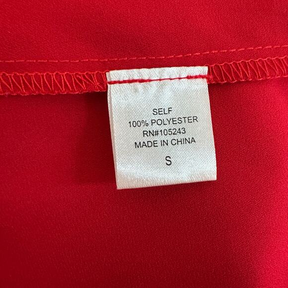 Bobeau Top WMNS S Oversized Boxy Chiffon Red Pullover Round Neck Short Sleeves - Picture 6 of 7